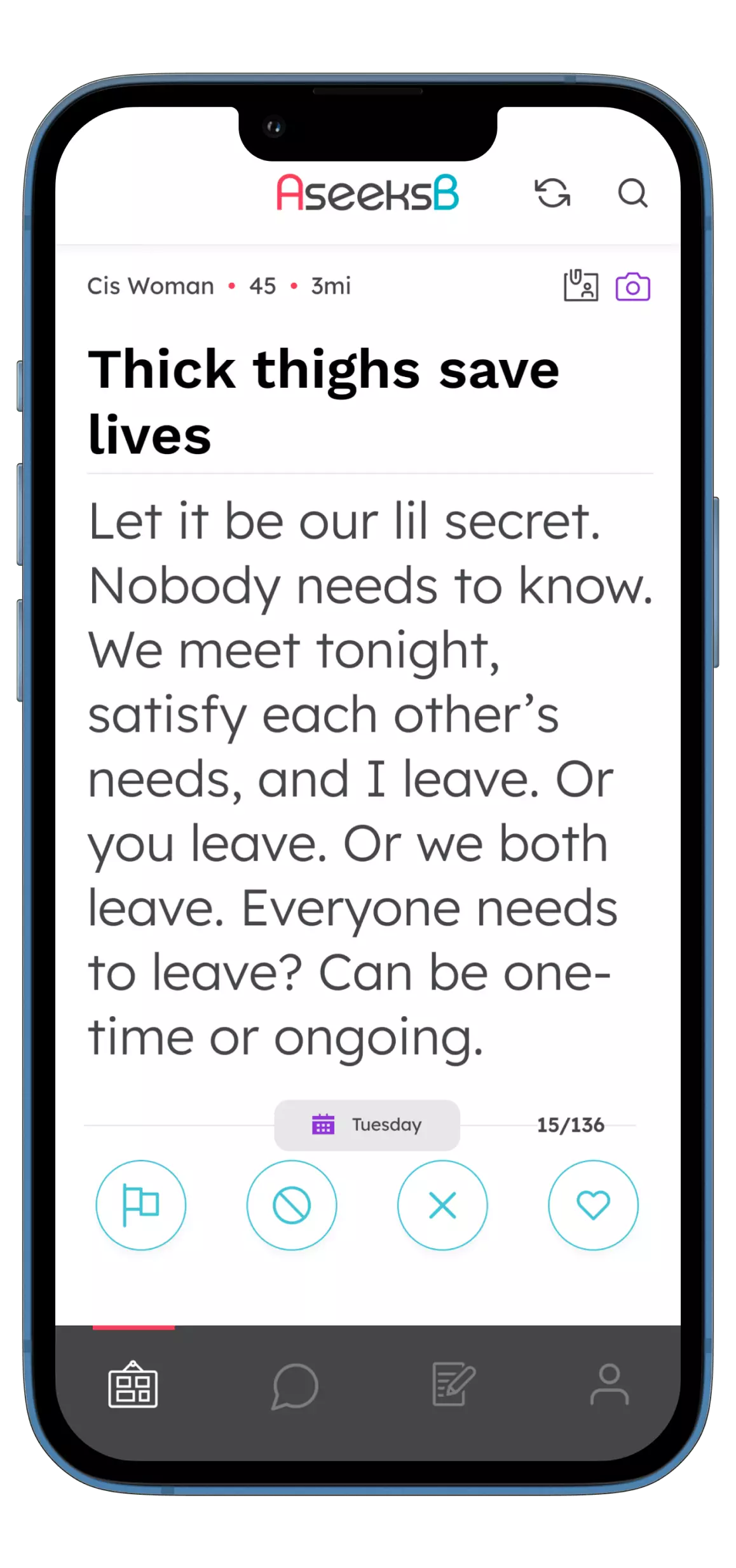 AseeksB mobile app screenshot - post details